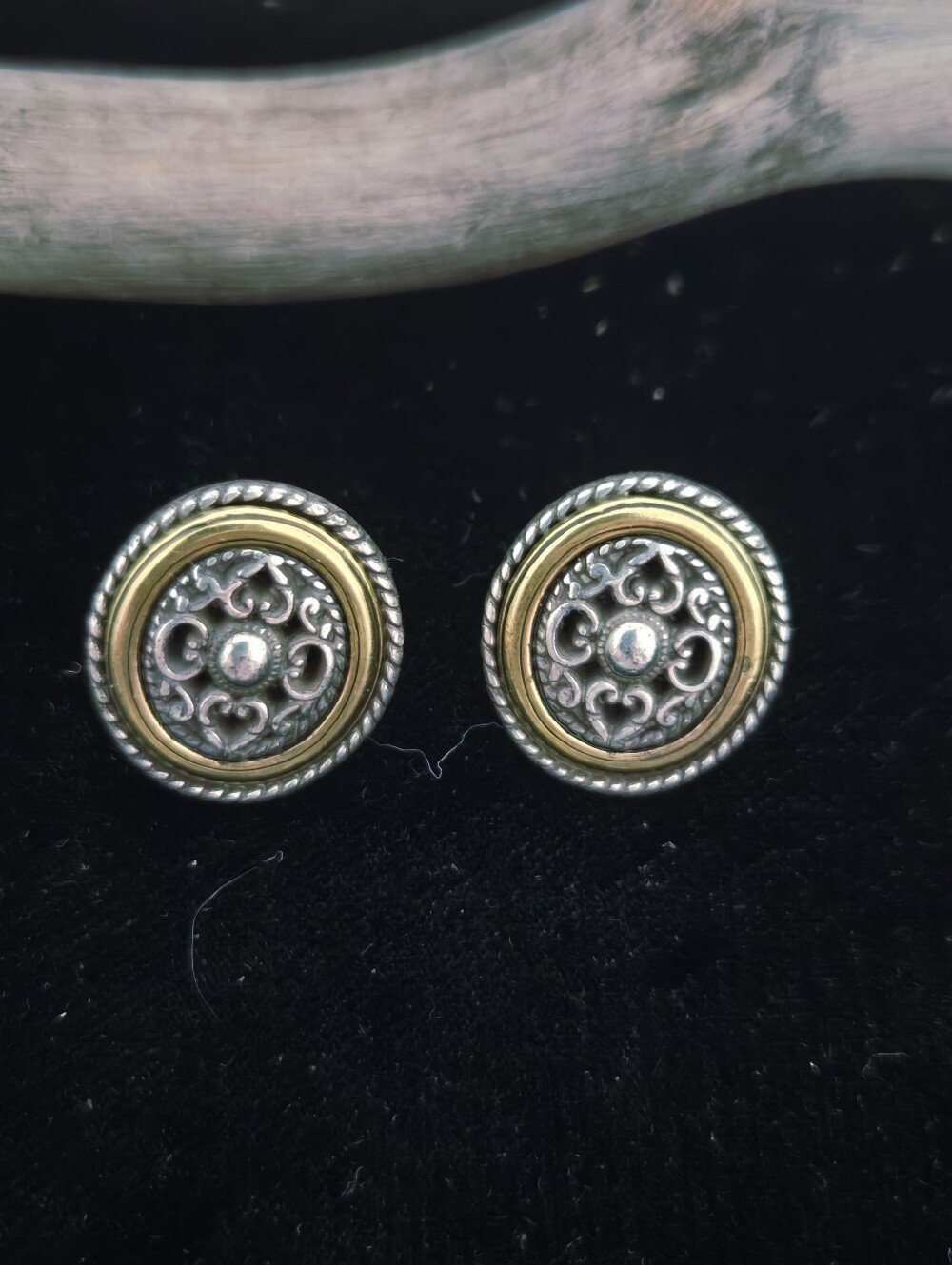 Brighton Two-Tone Silver and Gold Tone  Filigree Stud Earrings